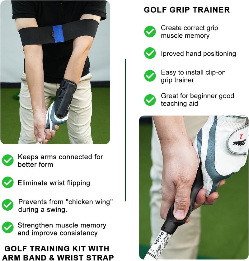 Arttodo Golf Training Kit with Arm Band & Wrist Strap, Golf Swing Training Aid to Correct Wrist Angle and Develop Muscle Memory for Beginner Golfers - Image 2